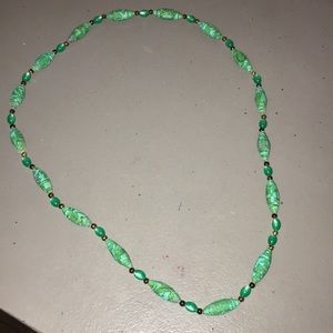 Vintage paper bead teal necklace